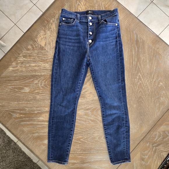 7 For All Mankind Button Fly Skinny Jeans Women’s Blue Denim Size 28 (Approx.) - Picture 1 of 11